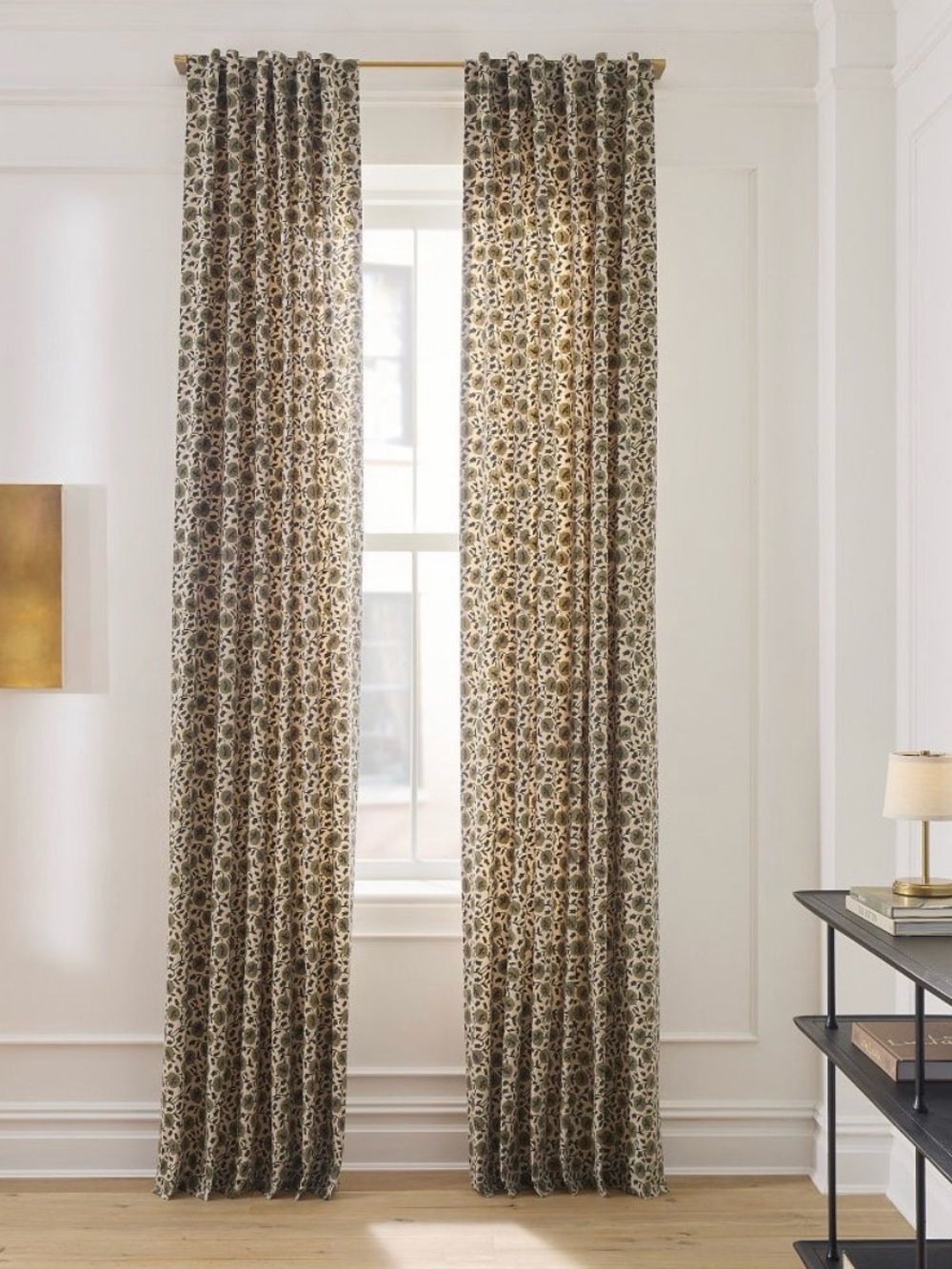 West Elm Olive Laney Floral Curtain Green Floral Drapery 2 Panels 48”x108” each - Picture 4 of 11